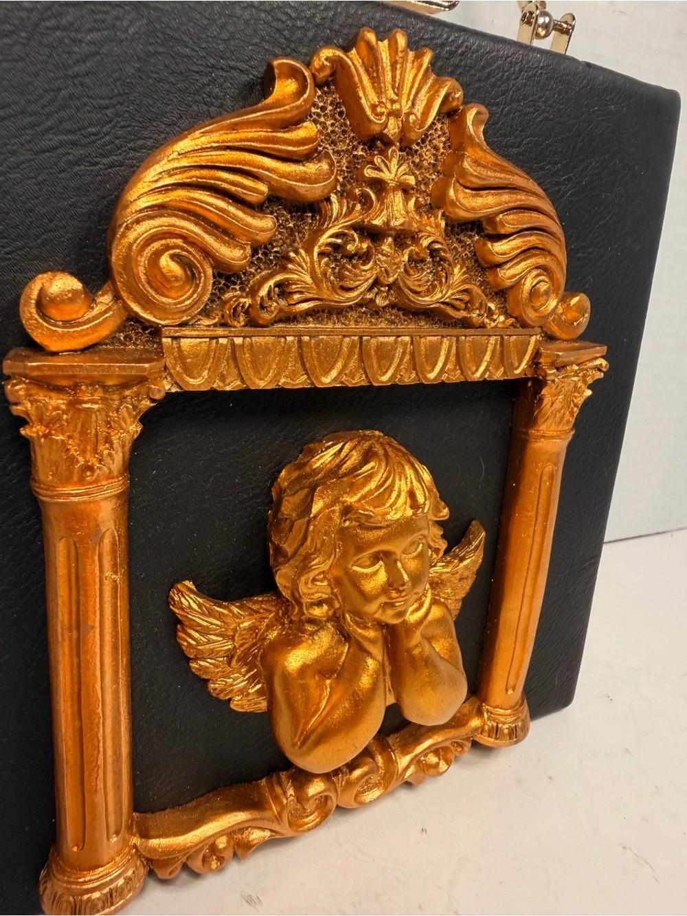Black and Gold Cherub Angel Box Clutch Handbag